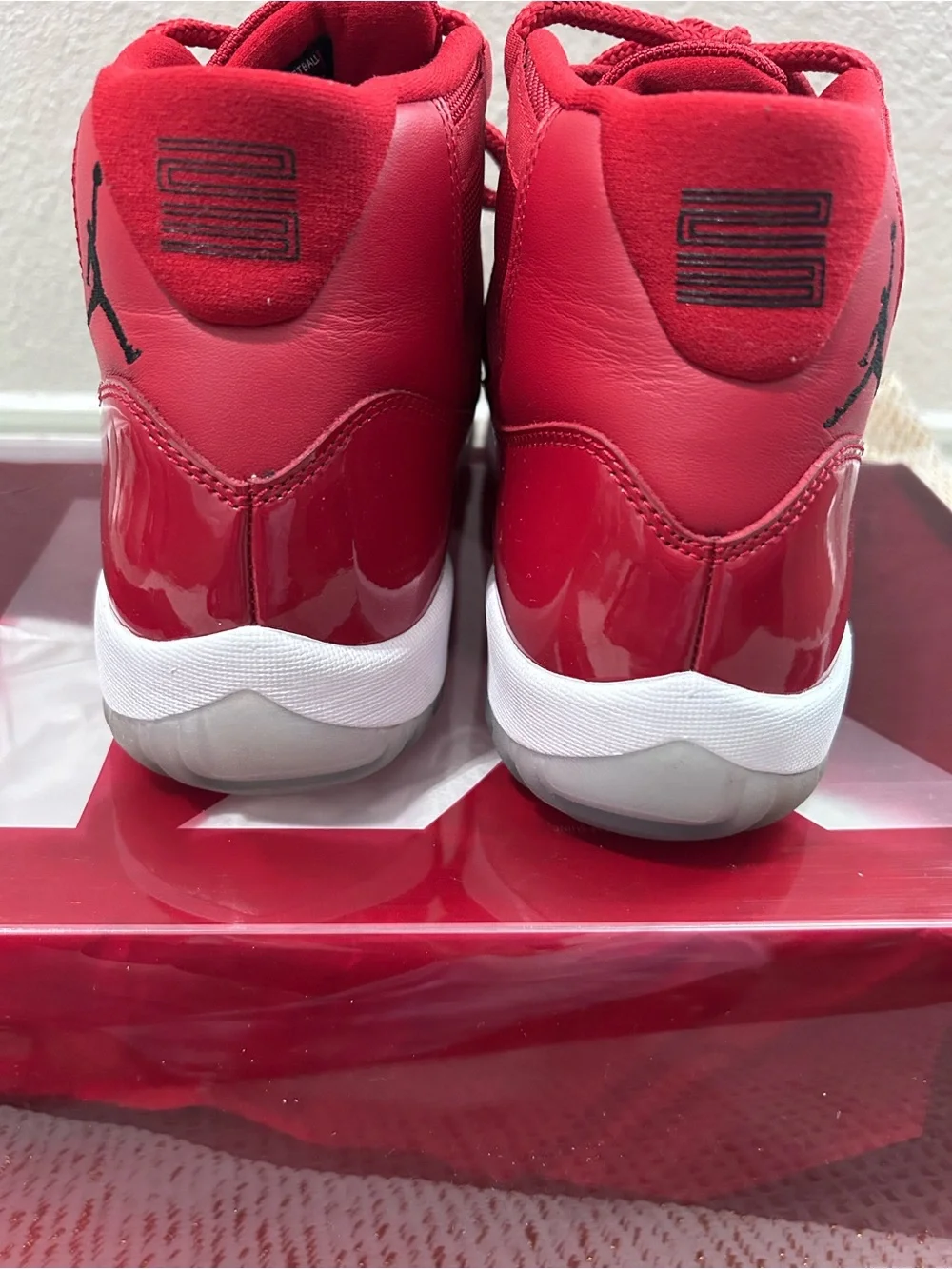 Jordan Men’s Red Low-Top Sneakers with Patent Toe. used only once, size 10.5